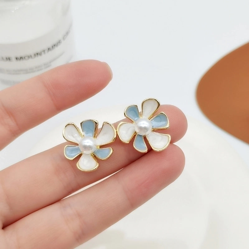Minimalist Heart Shape Flower Resin Inlay Artificial Pearls Rhinestones Drop Earrings 1 Pair