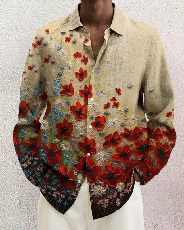 Men's casual long sleeve printed shirt