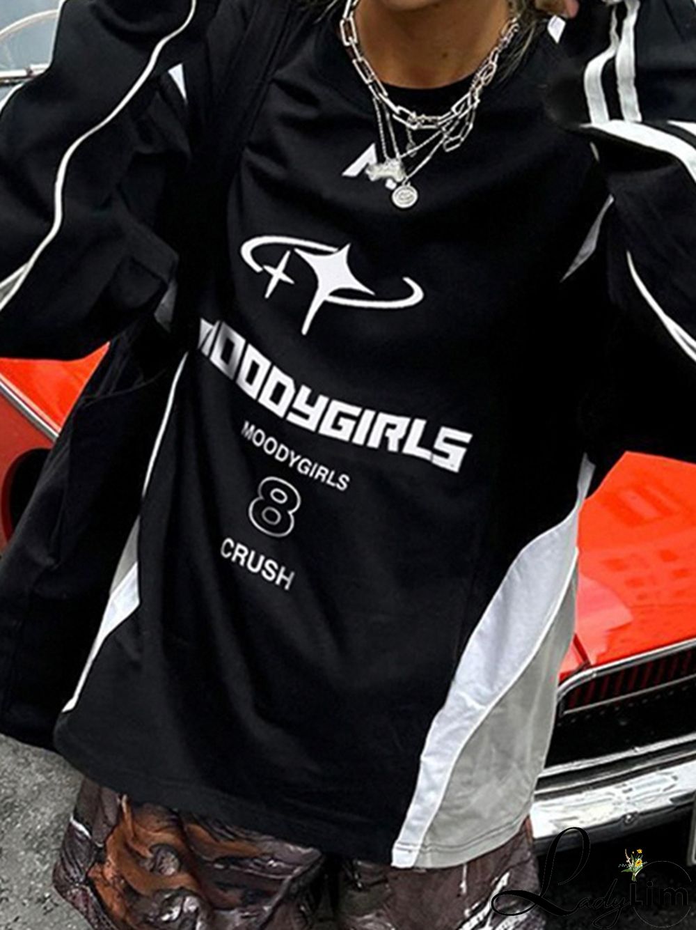 Contrast Color Print Splice Sweatshirt