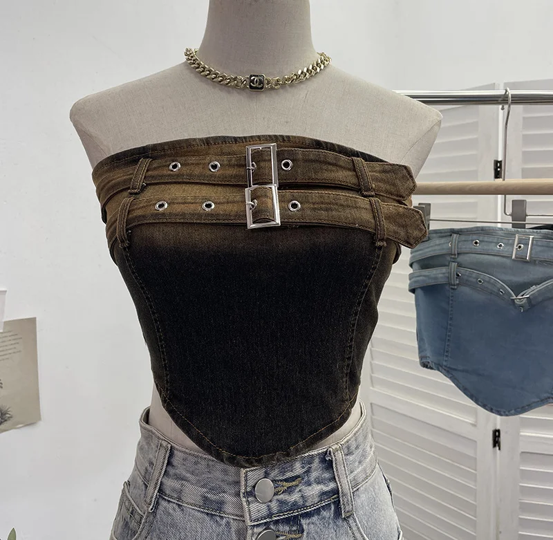 Breakj Sexy Babes Gradient Cowboy Sling Vest Irregular One-Pack Short Corset Summer 2607
