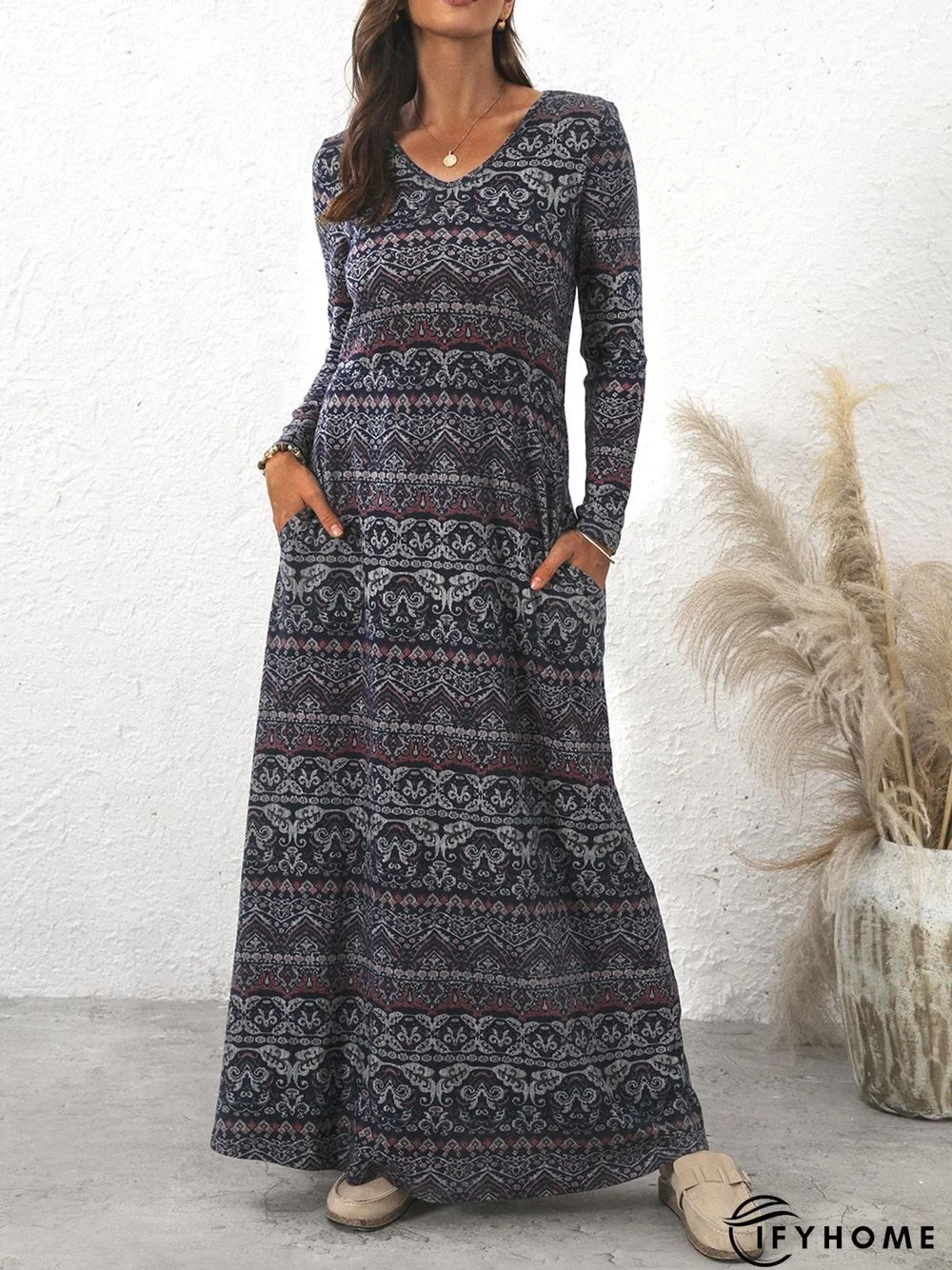 Vacation V Neck Cotton-Blend Maxi Dress | IFYHOME