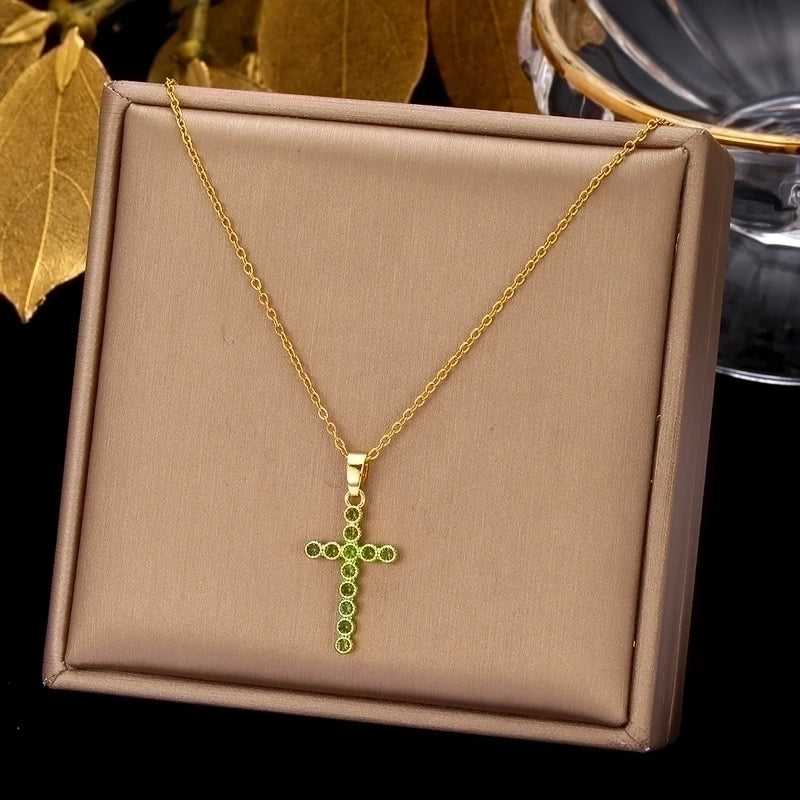 2 Pieces Ethnic Style Cross Stainless Steel Inlay Zircon Pendant Necklace