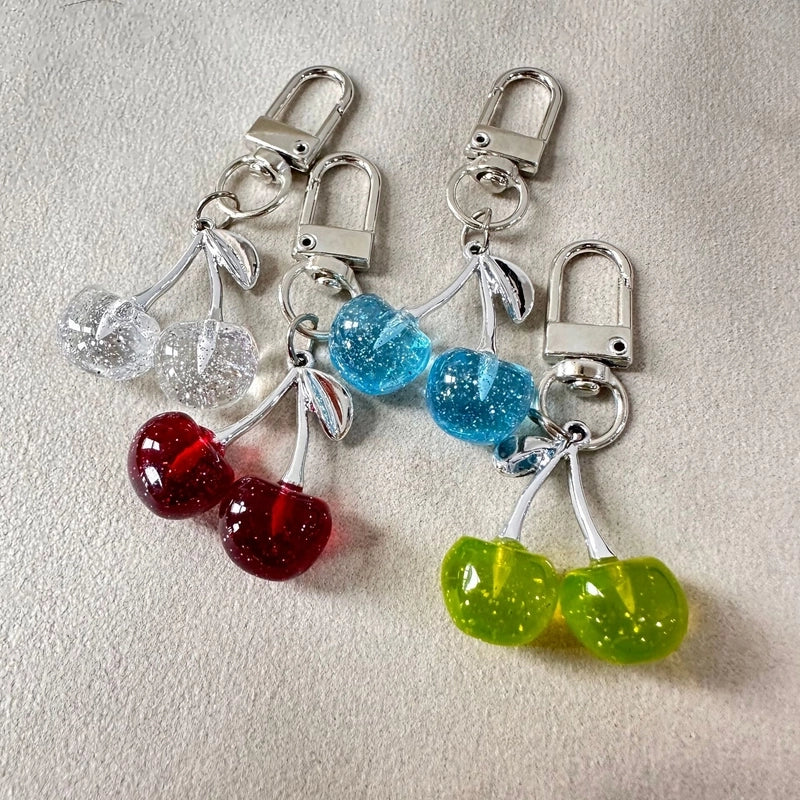 Sweet Cherry Resin Plating Women's Keychain