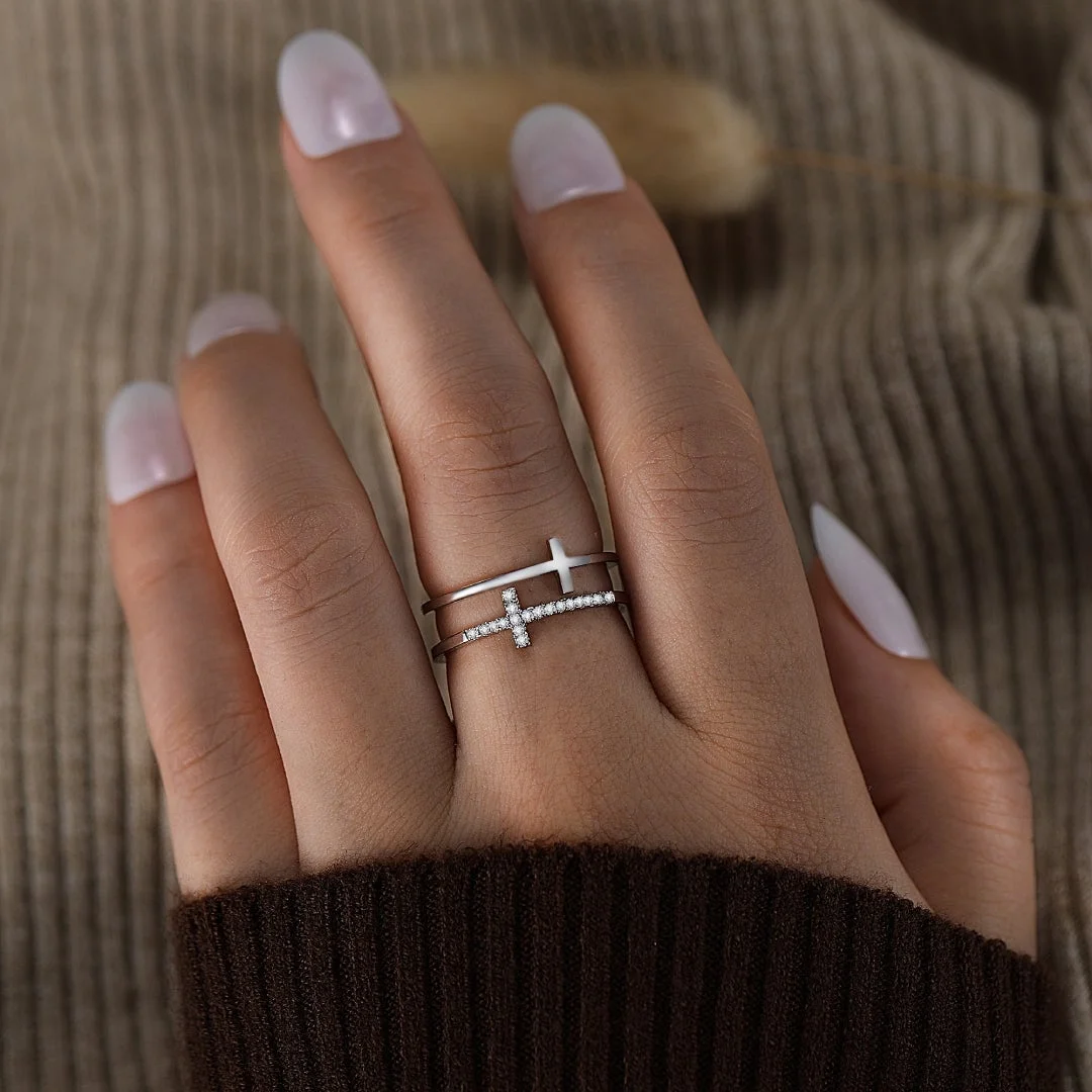 To My Daughter "Pray Through It" Twin Band Cross Ring