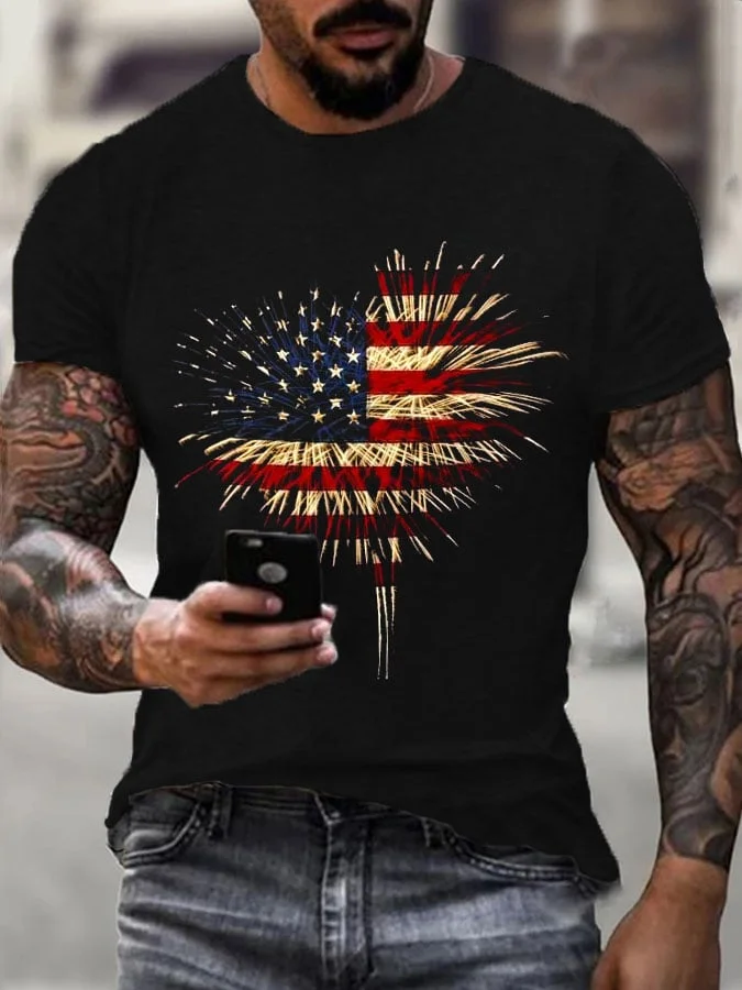 Men's Independence Day Love Fireworks Printed T-shirt socialshop