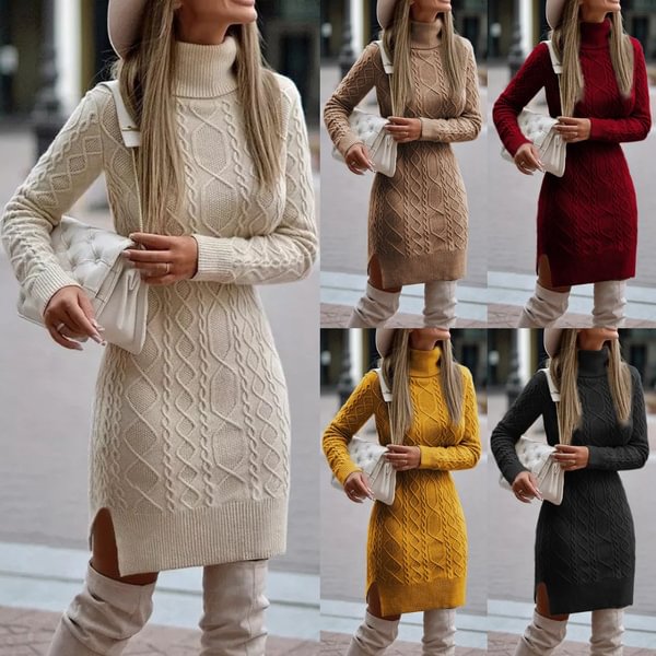 2020 Women's Fashion Autumn And Winter Long Sleeve Soild Color Slim Fit Plus Size Women Sweater Dress - BlackFridayBuys