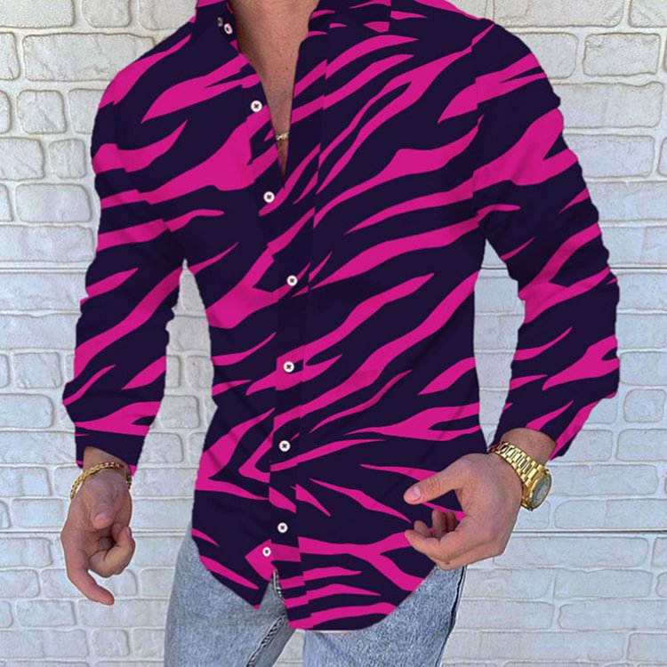 Casual Print Zebra Stripe Lapel Slim Men's Shirt