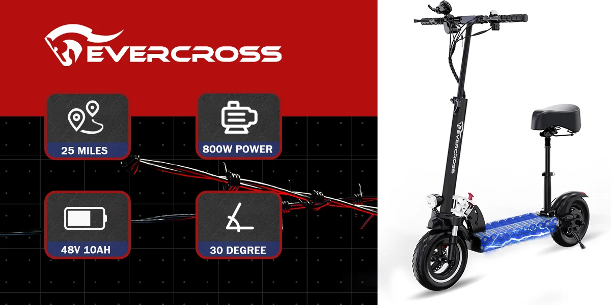 EVERCROSS Electric Scooter HB24, Electric Scooter for Adults with 800W  Motor, Up to 28MPH & 25 Miles, Scooter for Adults with Dual Braking System,  Folding Electric Scooter Offroad with 10'' Solid Tires