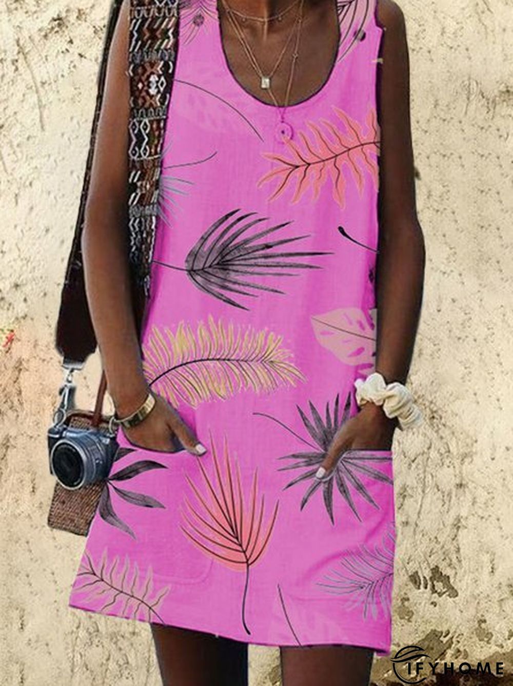 Bohemian Printed Drawstring Sleeveless Causal Weaving Dress | IFYHOME