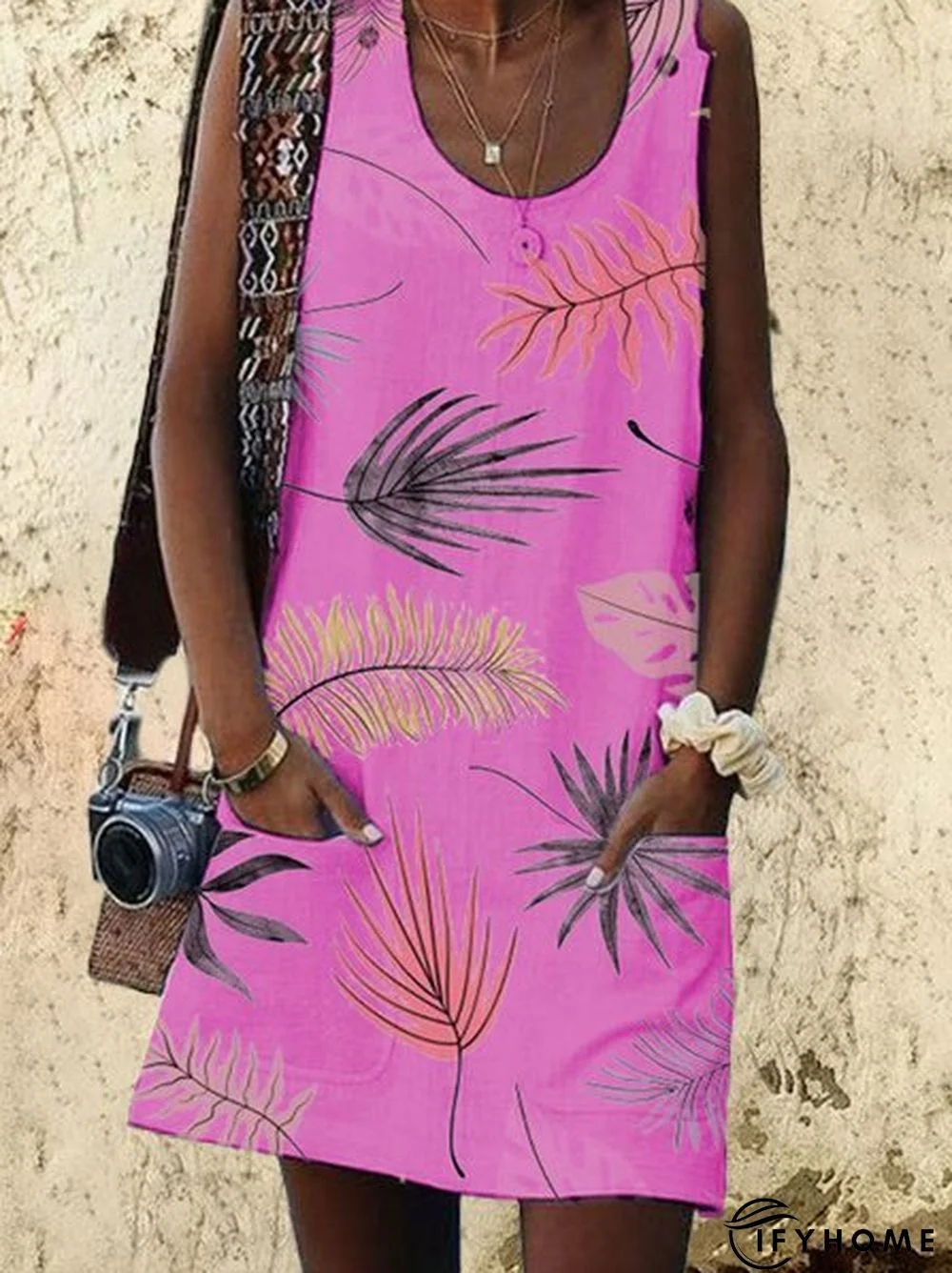 Bohemian Printed Drawstring Sleeveless Causal Weaving Dress | IFYHOME