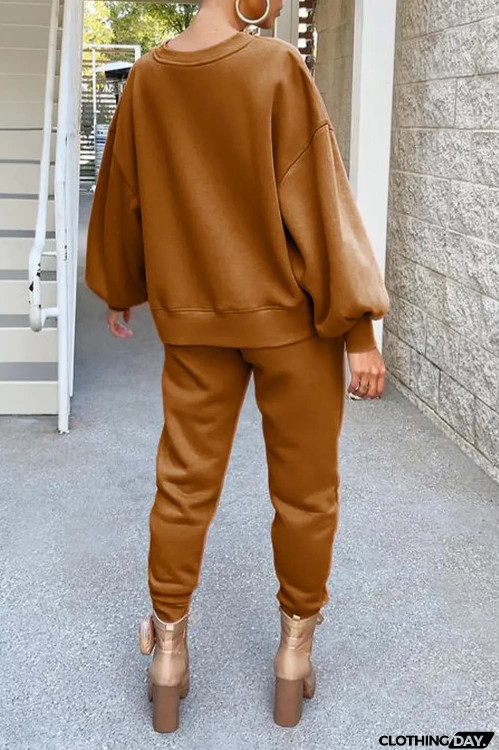 Black Casual Solid Split Joint O Neck Long Sleeve Two Pieces