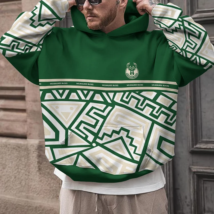 Milwaukee Bucks Printed Hooded Pocket Pullover Hoodie