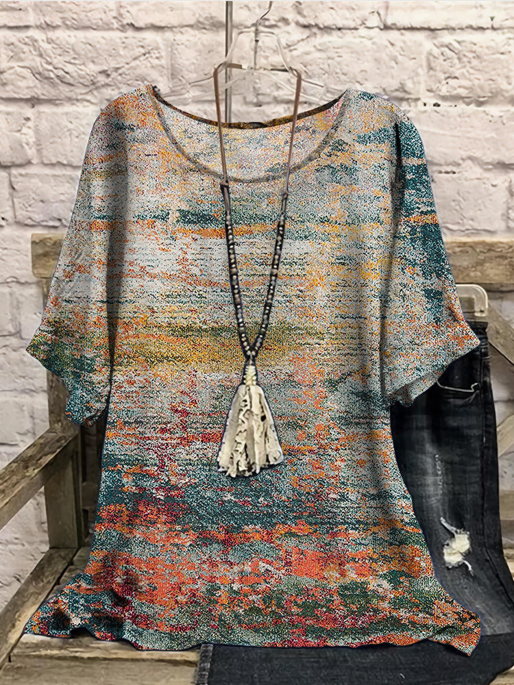 Women Long Sleeve V-neck Graphic Floral Printed Top