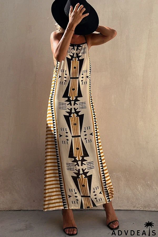 Take A Trip Ethnic Print Backless A-line Maxi Dress