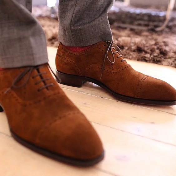 Handmade Mens wear brown suede oxford shoes, Mens fashion dress shoes