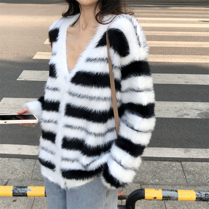 Shawl Collar Furry Oversize Cardigan without Buttons