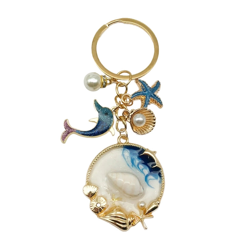 Cute Marine Style Starfish Mermaid Shell Alloy Enamel Bag Pendant Keychain