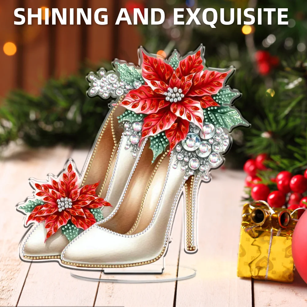 2D Flat Xmas High Heels DIY Acrylic Desktop Diamond Art Kits for Adults Beginner