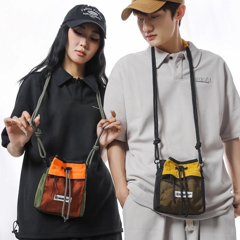 Unisex Medium Nylon Color Block Streetwear Sports Sewing Thread Square String Crossbody Bag