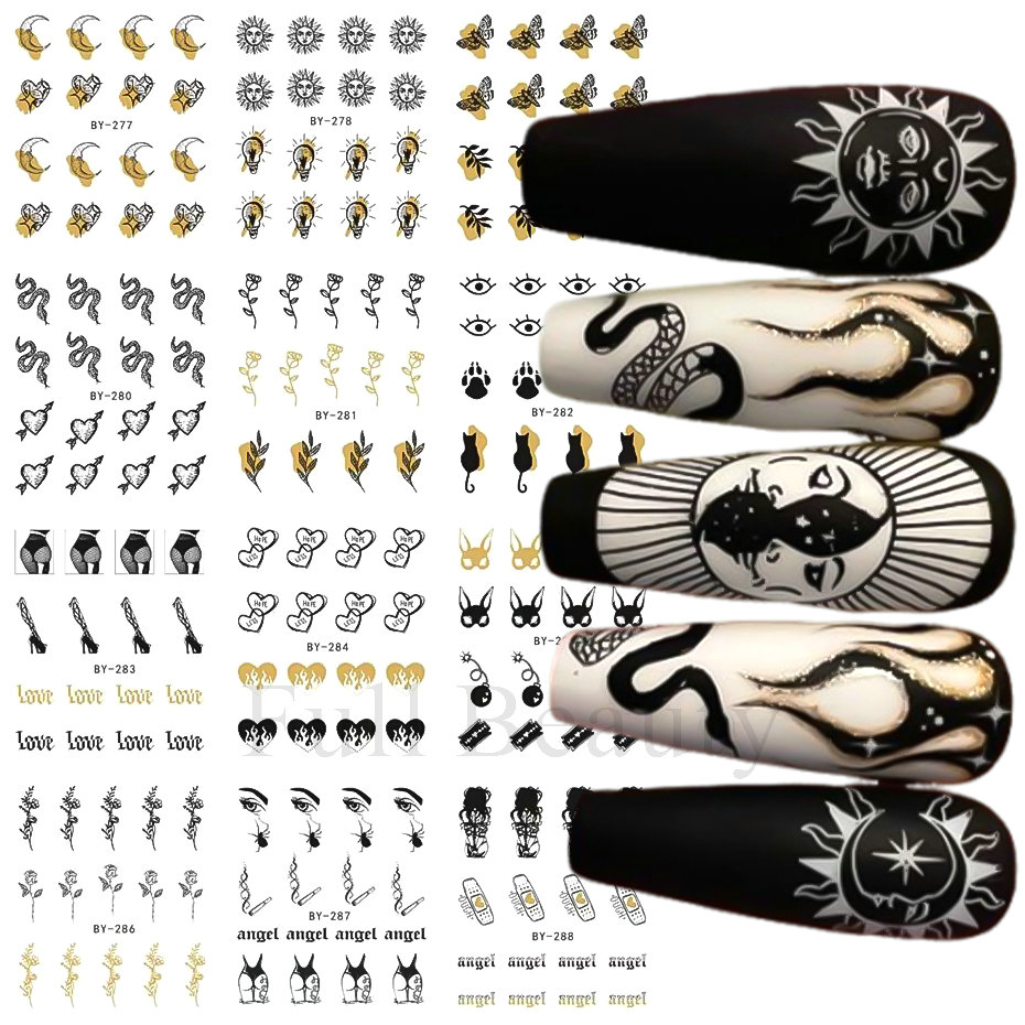 Bonusgud 12pcs Black Butterfly Water Nail Sliders Set Hollow Nails Design Flying Wings Stickers Drawing Pattern Manicure Transfer Foils