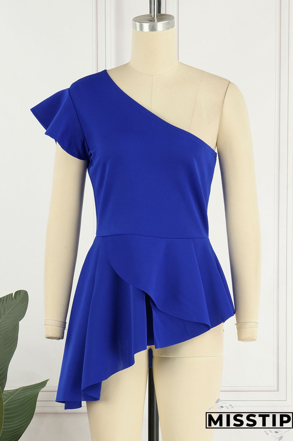 Blue Street Solid Flounce One Shoulder T-Shirts