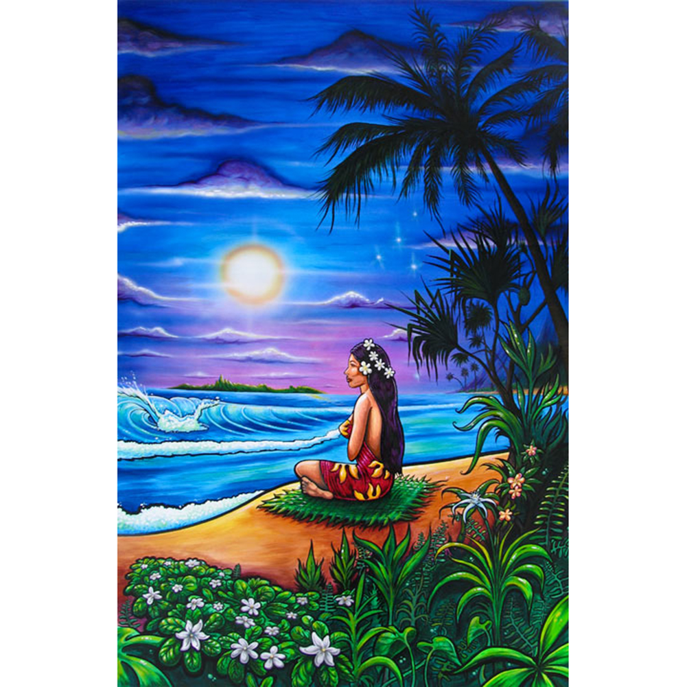 

30*40CM-Round Drill Diamond Painting-Moon and Woman, 501 Original