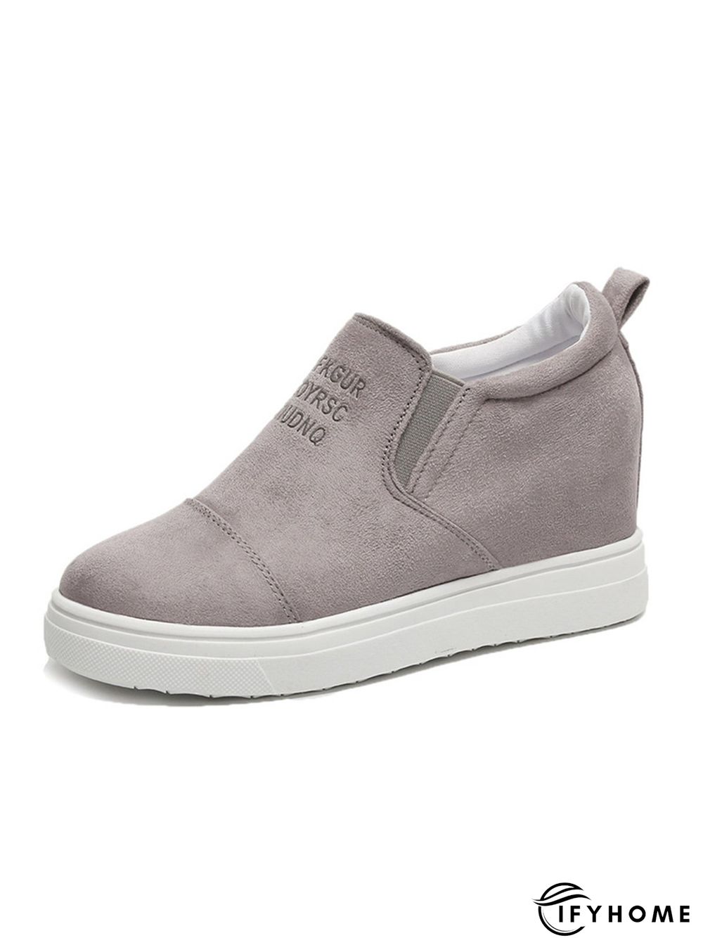 Letter Stitching Inner Heightening Round Toe Wedges | IFYHOME