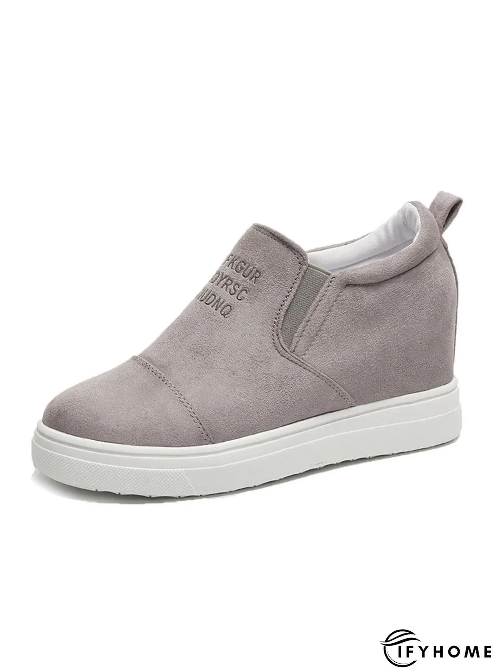 Letter Stitching Inner Heightening Round Toe Wedges | IFYHOME