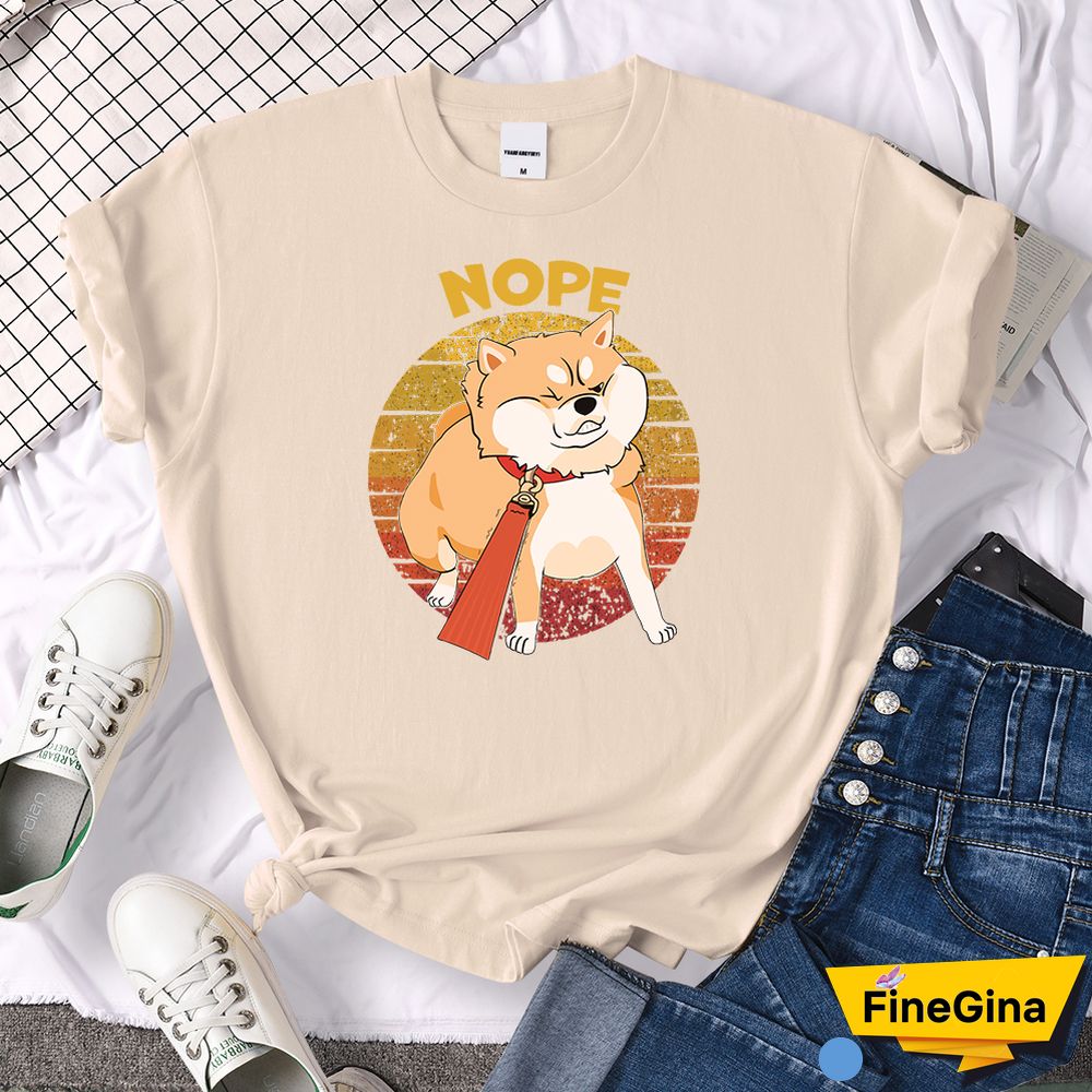 Kawaii Shiba Inu NOPE Cute Dog Print Female T Shirt Summer Oversized Tshirt Street Fit TopsTee Cartoon Oversize Womens T-Shirts