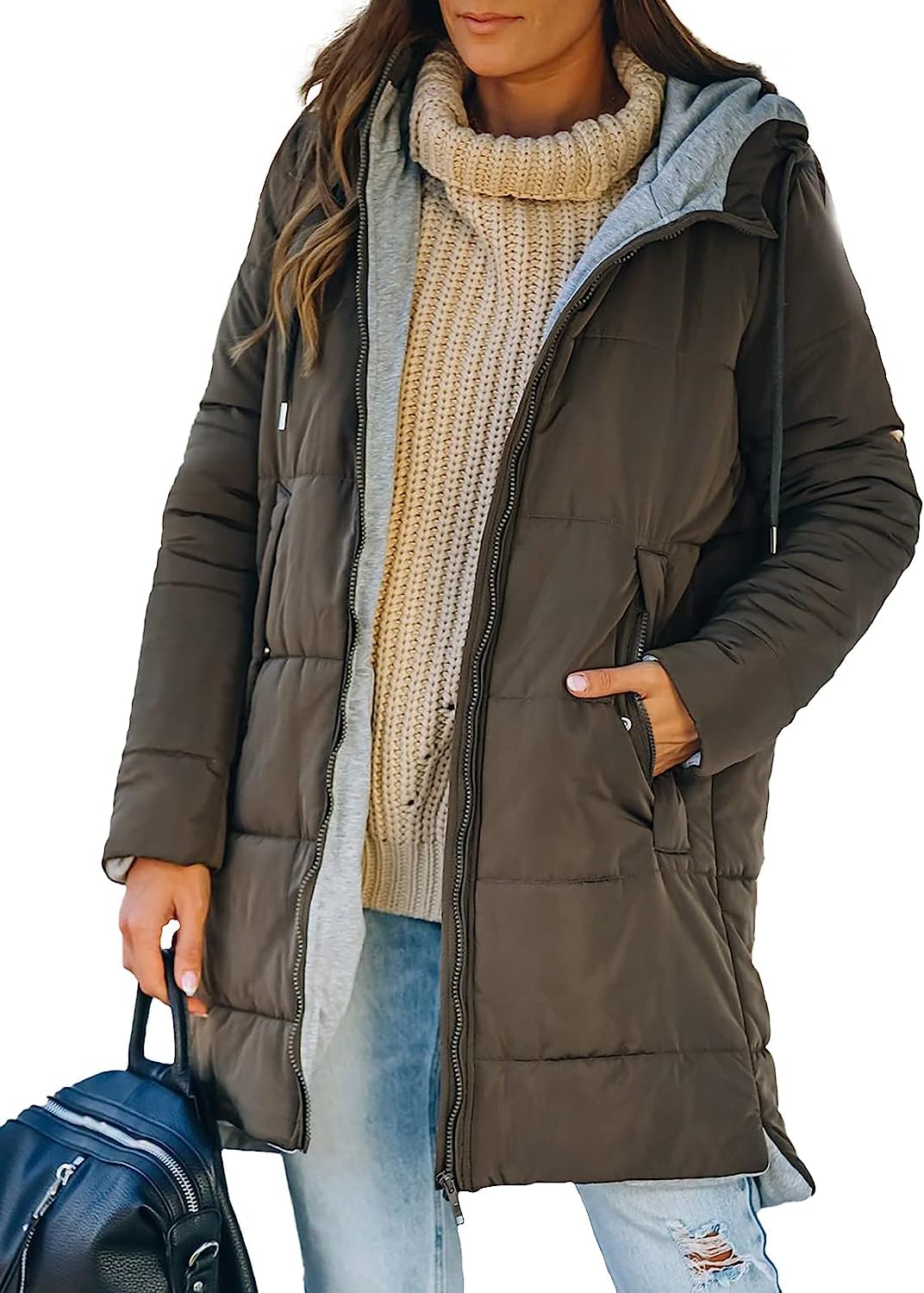 Women's Mid Quilted Jacket with Hood & Pockets (BUY 2 10% OFF)