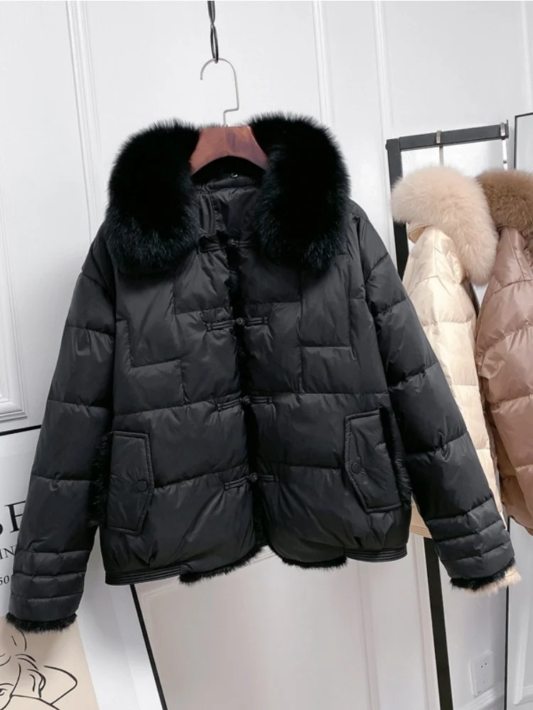 Toloer VAREY LIN New Winter Women Real Fox Fur Collar 90% White Duck Down Jacket Lady Warm Puffer Coat Female Retro Button Parkas