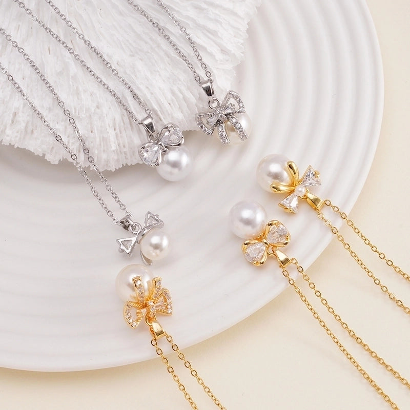 Elegant Glam Bow Knot 304 Stainless Steel Copper Pendant Necklace