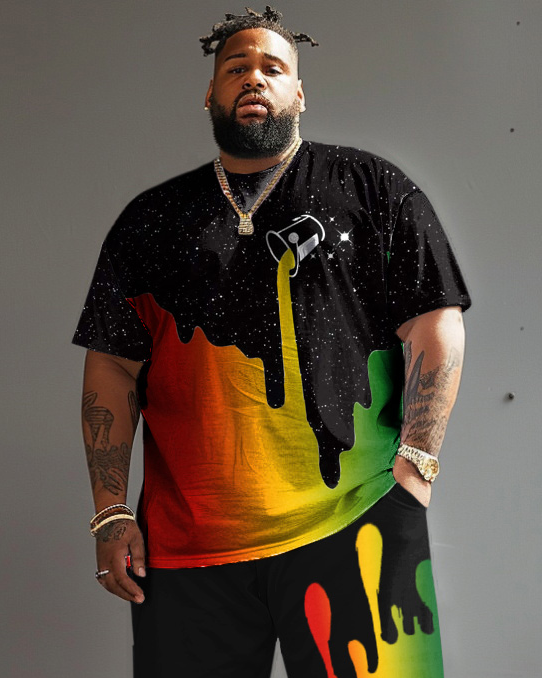 Men's Plus Size Fun Reggae Color Watercolor T-Shirt Shorts Suit