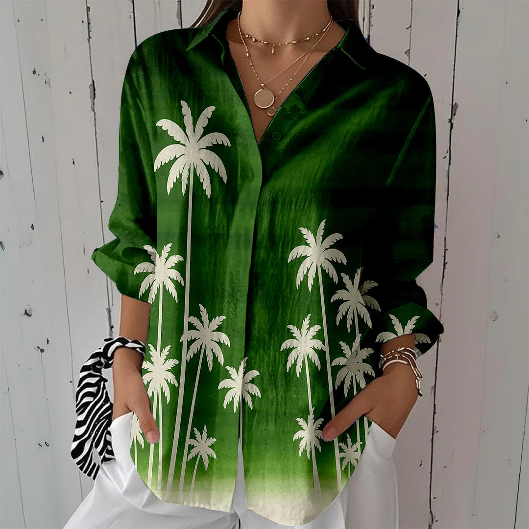 Style & Comfort for Mature Women Women Tropical,Green DZCL0268 3/4 Sleeve Shirt Collar Printed Button Tops