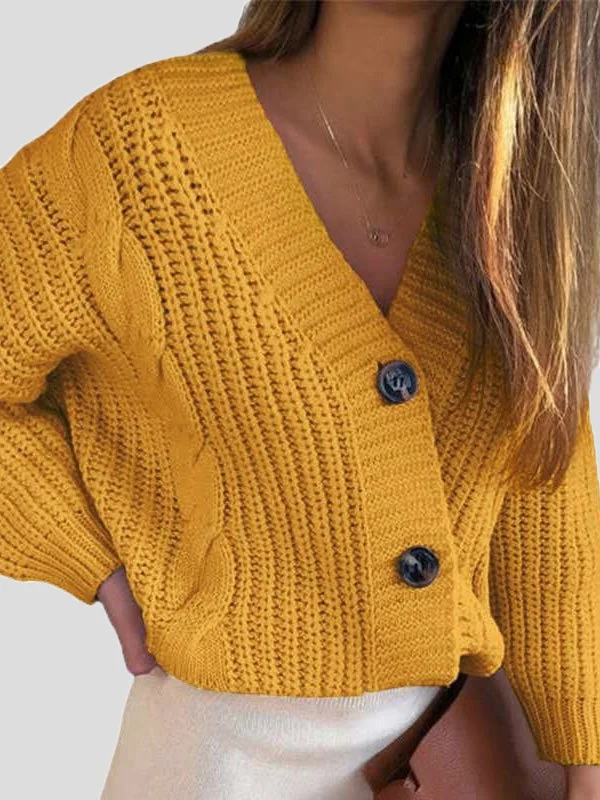 Women's Sweaters V-Neck Button Twist Long Sleeve Cardigan Sweater