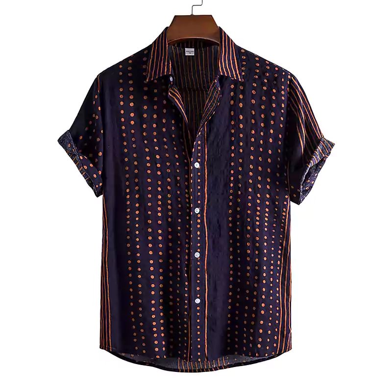 Symmetrical Striped Short Sleeve Casual Shirt letclo 