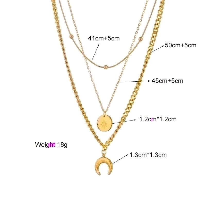 Stainless Steel 18K Gold Plated Vintage Style Gold Plated Star Moon No Inlaid Layered Necklaces