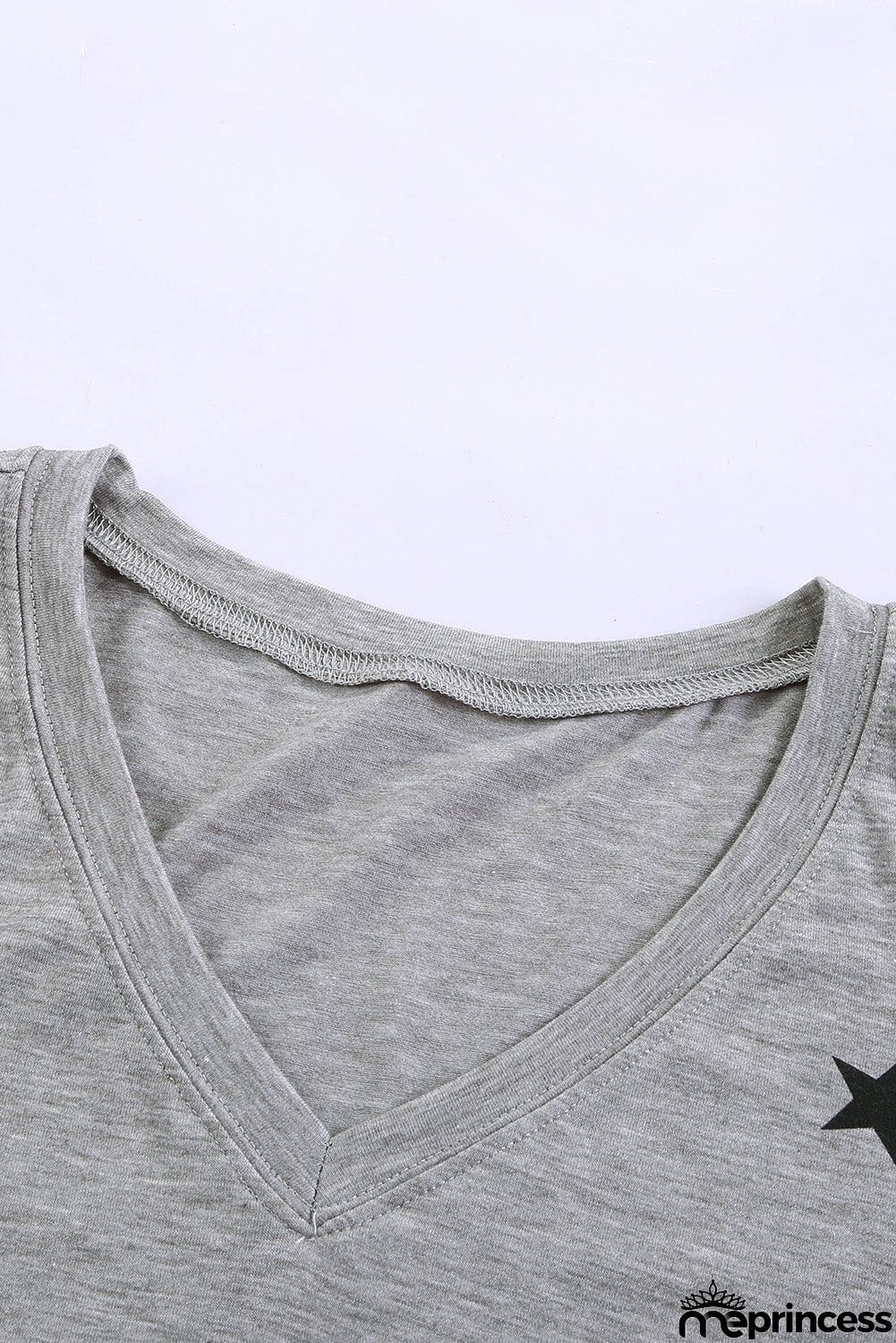V Neck Stars Print Gray T-shirt
