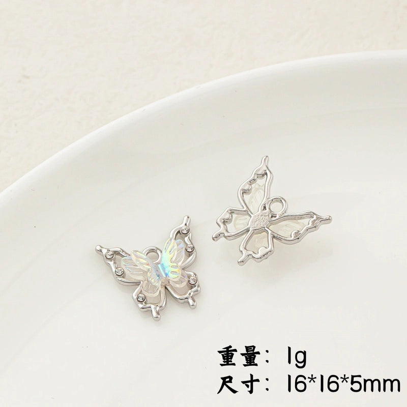 5 PCS/Package 20 * 23mm Alloy Artificial Pearls Rhinestones Flower Butterfly Pendant Jewelry Accessories