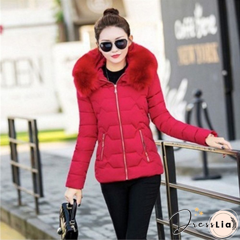 Fashion Women's Down&Parkas Cotton Jackets Female Cotton-Padded Winter Coat Large Fur Collar with Hoody Plus Size S-XXXL Parka