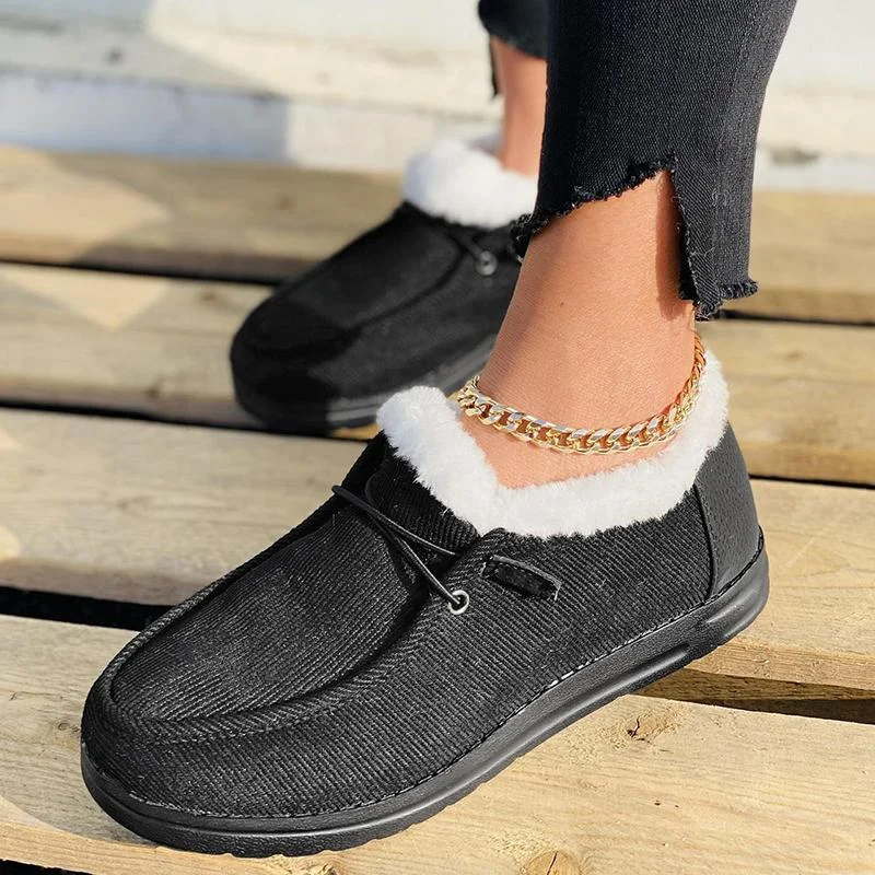 Plus Size Women Winter Plus Velvet Thick Flat Loafers