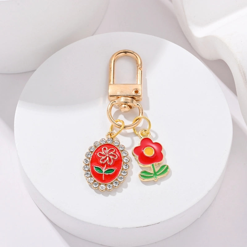 IG Style Elegant Sweet Flower Alloy Enamel Inlay Rhinestones Bag Pendant Keychain