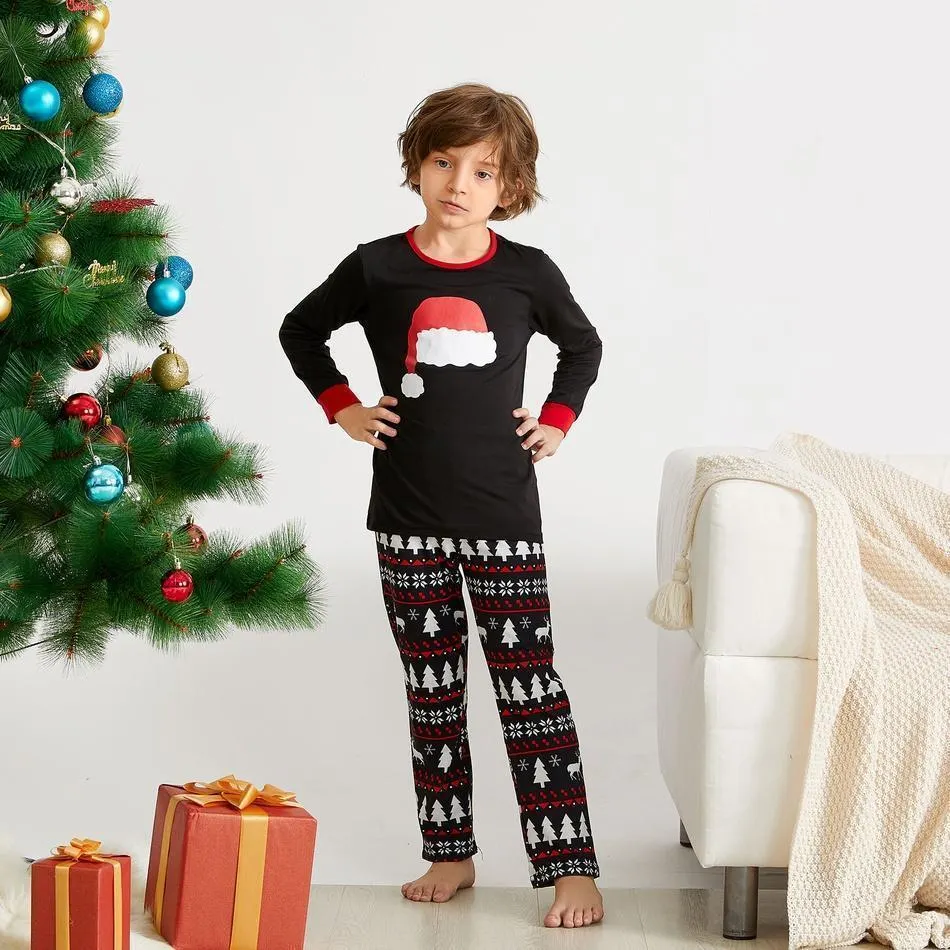 Cute Christmas Hat Print Family Matching Pajamas Set
