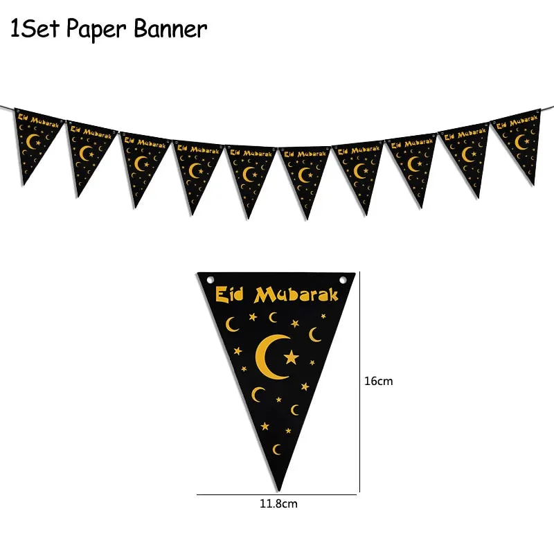 Ramadan Kareem Decoration Eid Mubarak Banner Balloons Disposable Tableware Set Ramadan Mubarak Muslim Islamic Party Decorations