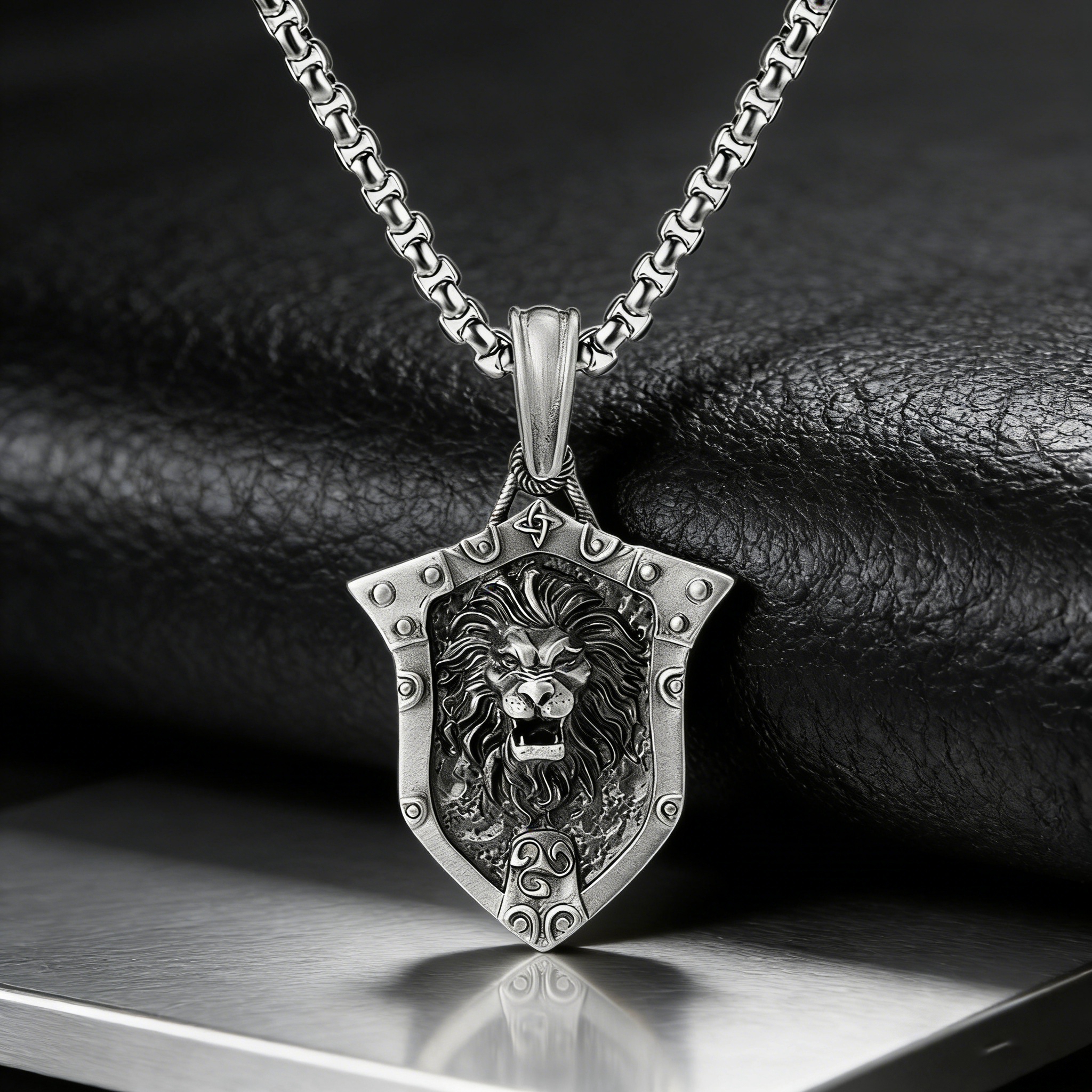 Pure Pewter Lion Shield Necklace