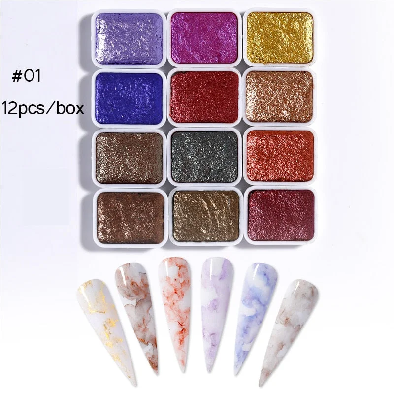 6/12pc Blooming Paints Watercolor Nail Powder For Nails Abstract Nail Art Pigment Magic Pearl Chrome Glitter Manicure Nails