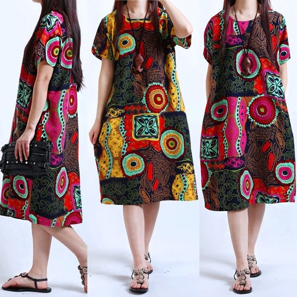 Mori Girl Oversized Women Crewneck Floral Short Sleeve Cotton Dress - Shop Trendy Women's Clothing | LoverChic