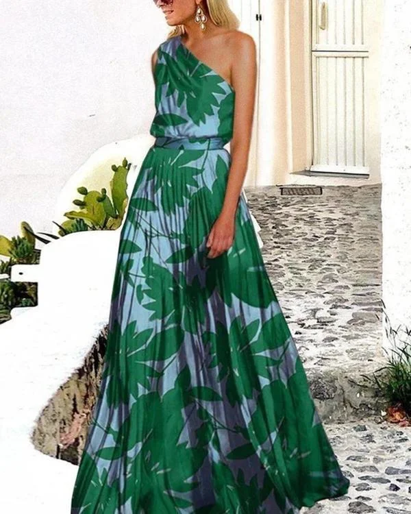 Vacation Sexy One Shoulder Print Maxi Dress