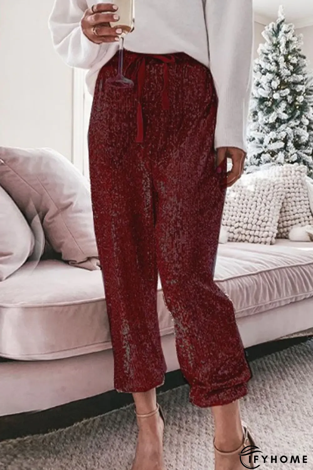 Simplicity Solid Sequins Flounce Straight High Waist Harlan Patchwork Bottoms(4 Colors) | IFYHOME