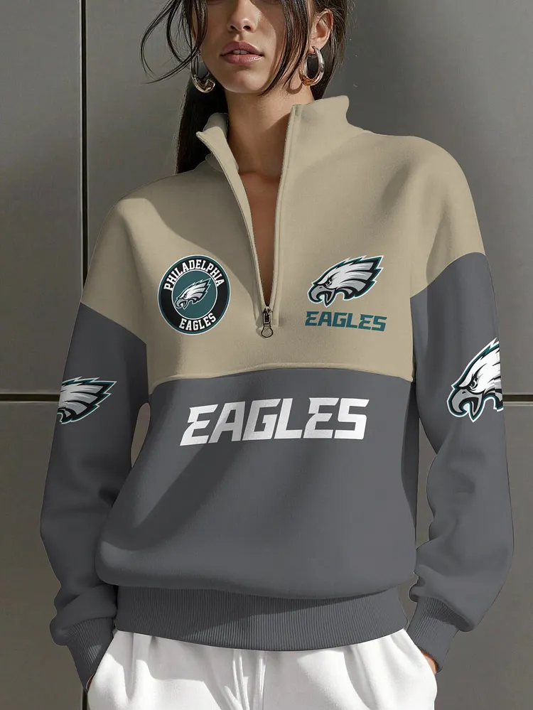 Philadelphia Eagles  Women Plain Color Zip Up Long Sleeve Sweatshirt